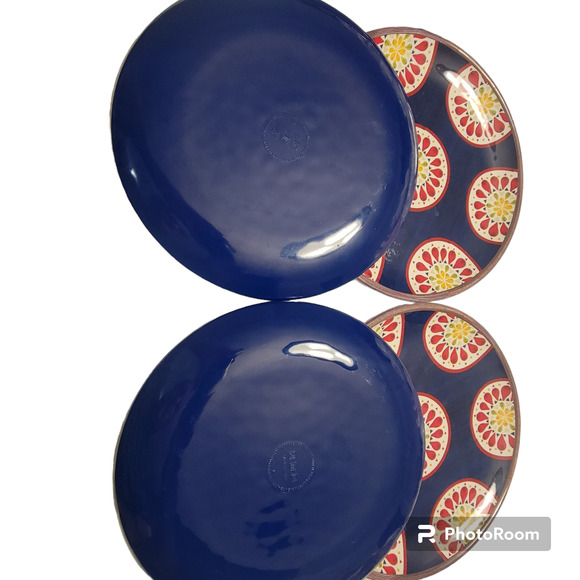 Set of 8 Retro Boho Melamine Salad Plates 8.75 Red Medallion Kid-Proof Outdoor - Picture 3 of 7